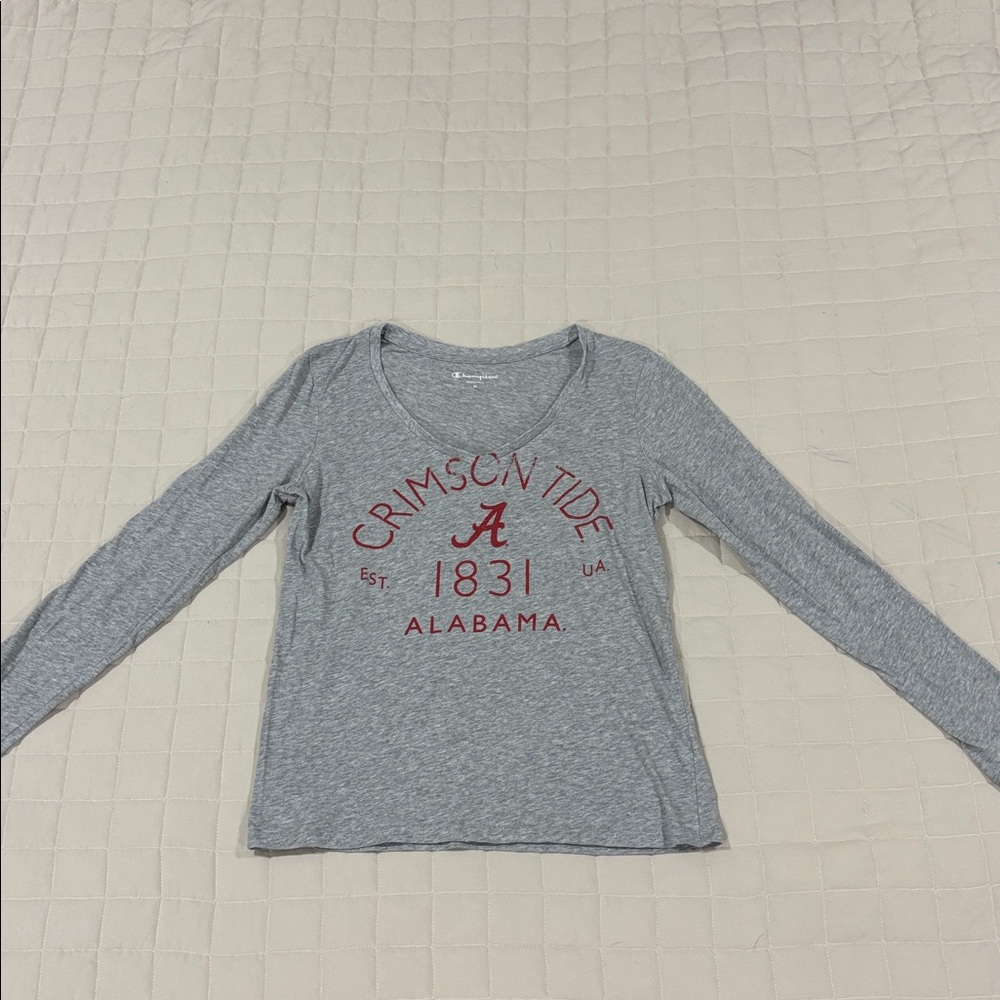 Champion Gray Long Sleeve V-Neck Crimson Tide Alabama AU Lightweight T-Shirt M